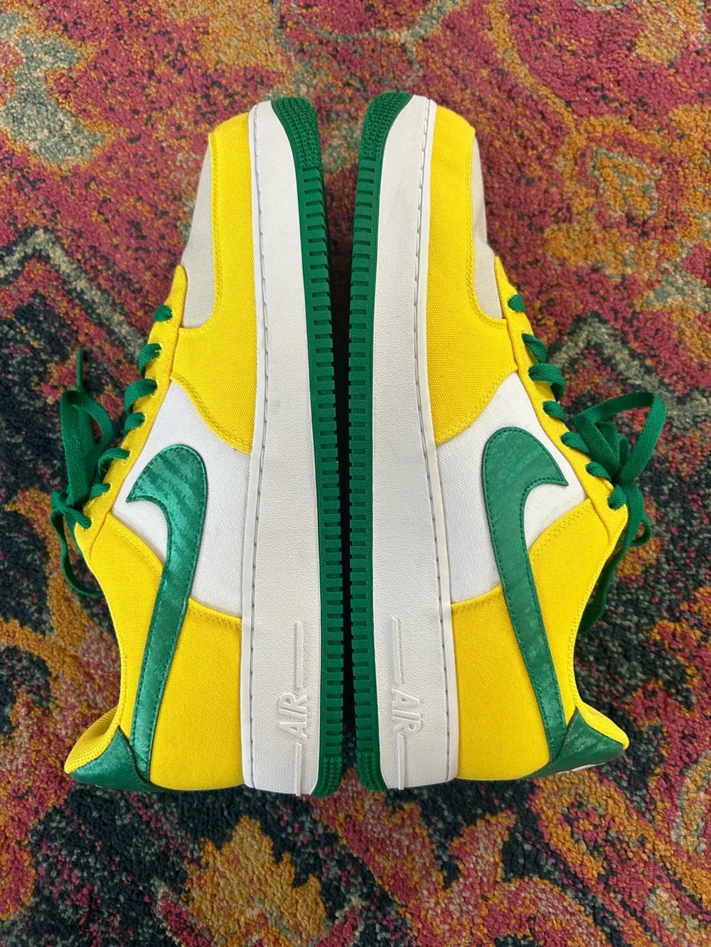 Nike | Men’s White/Yellow/Green Canvas Air Force 1 Lace Up Low Top Sneakers 13